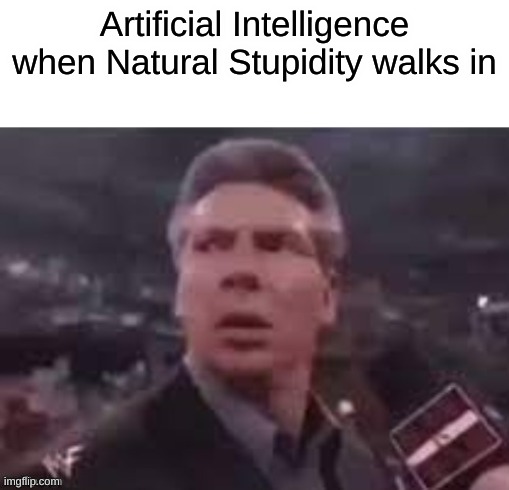 *insert skull emoji here* | Artificial Intelligence when Natural Stupidity walks in | image tagged in x when x walks in,memes,wait what,artificial intelligence | made w/ Imgflip meme maker