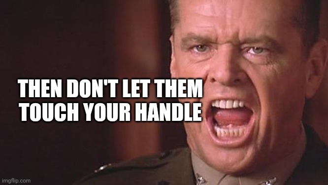 you cant handle the memes | THEN DON'T LET THEM
 TOUCH YOUR HANDLE | image tagged in you cant handle the memes | made w/ Imgflip meme maker