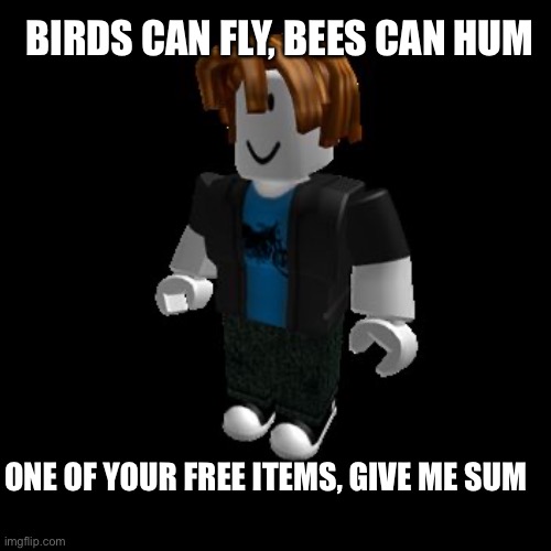 Press [F] for respect | BIRDS CAN FLY, BEES CAN HUM; ONE OF YOUR FREE ITEMS, GIVE ME SUM | image tagged in roblox meme | made w/ Imgflip meme maker