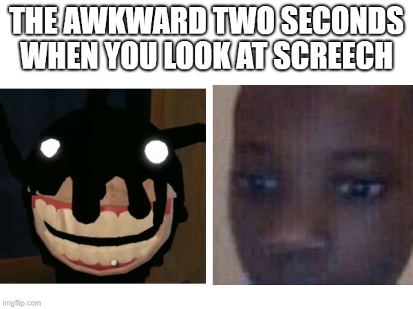 Am i the only one like 0-0 |  THE AWKWARD TWO SECONDS WHEN YOU LOOK AT SCREECH | image tagged in roblox meme | made w/ Imgflip meme maker