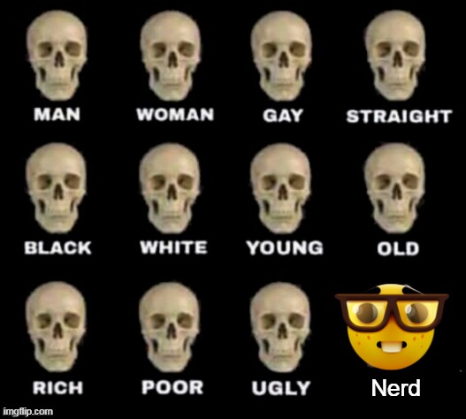 Idiot Nerd | Nerd | image tagged in idiot skull | made w/ Imgflip meme maker