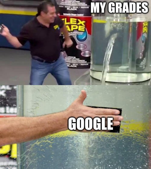 Flex Tape | MY GRADES; GOOGLE | image tagged in flex tape | made w/ Imgflip meme maker