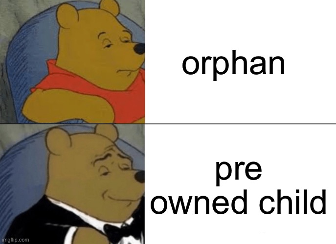 Tuxedo Winnie The Pooh | orphan; pre owned child | image tagged in memes,tuxedo winnie the pooh | made w/ Imgflip meme maker