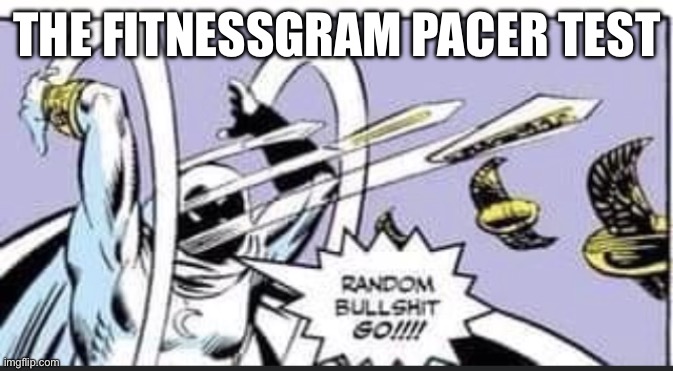 The Fitnessgram Pacer Test | THE FITNESSGRAM PACER TEST | image tagged in random bullshit go | made w/ Imgflip meme maker
