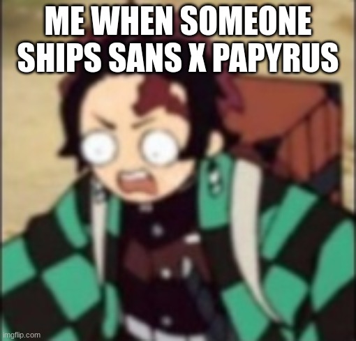 Tanjiro speakin facs | ME WHEN SOMEONE SHIPS SANS X PAPYRUS | image tagged in confused | made w/ Imgflip meme maker