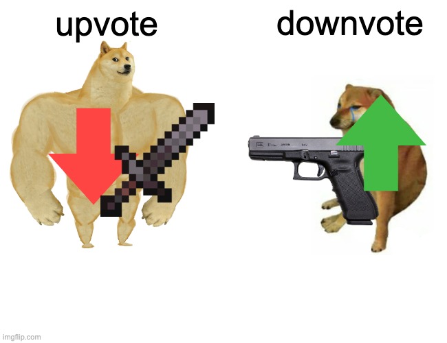 upvote vs downvote | downvote; upvote | image tagged in memes,buff doge vs cheems | made w/ Imgflip meme maker