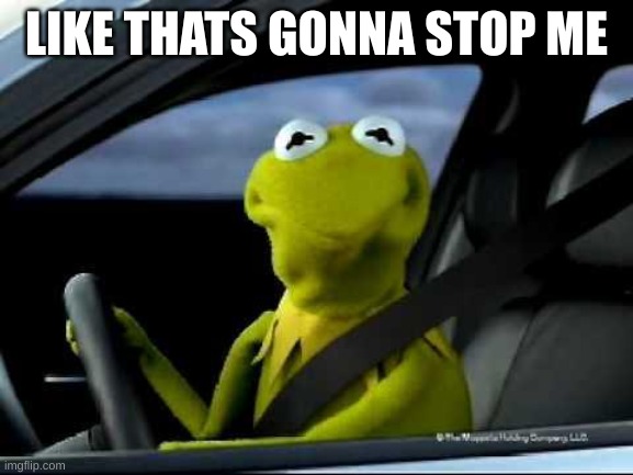 Kermit Car | LIKE THATS GONNA STOP ME | image tagged in kermit car | made w/ Imgflip meme maker