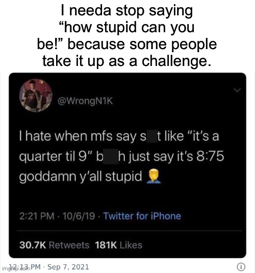 This is so stupid lol. | I needa stop saying “how stupid can you be!” because some people take it up as a challenge. | image tagged in idiots | made w/ Imgflip meme maker