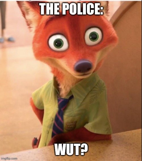 nick wilde big eyes | THE POLICE: WUT? | image tagged in nick wilde big eyes | made w/ Imgflip meme maker