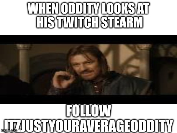 his veiws | WHEN ODDITY LOOKS AT
 HIS TWITCH STEARM; FOLLOW
ITZJUSTYOURAVERAGEODDITY | image tagged in funny | made w/ Imgflip meme maker
