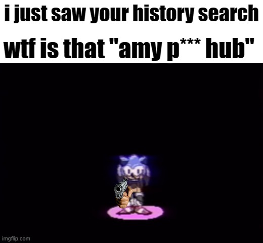 What the actual f*** | wtf is that "amy p*** hub"; i just saw your history search | image tagged in needlemouse stare | made w/ Imgflip meme maker