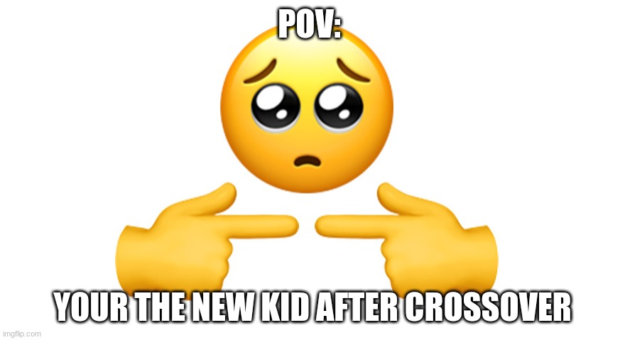 Shy emoji | POV:; YOUR THE NEW KID AFTER CROSSOVER | image tagged in shy emoji | made w/ Imgflip meme maker