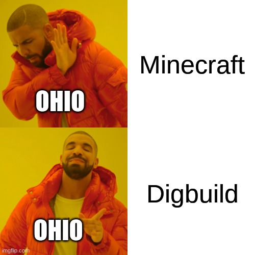 Only in Ohio | Minecraft; OHIO; Digbuild; OHIO | image tagged in memes,drake hotline bling | made w/ Imgflip meme maker