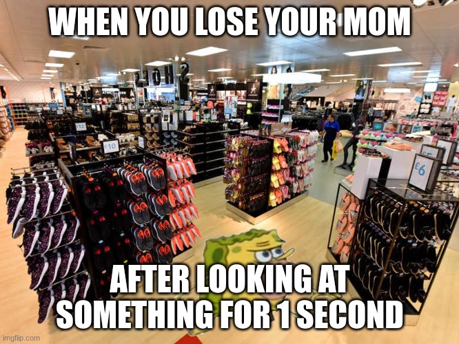 spongegar shopping | WHEN YOU LOSE YOUR MOM; AFTER LOOKING AT SOMETHING FOR 1 SECOND | image tagged in spongegar shopping | made w/ Imgflip meme maker