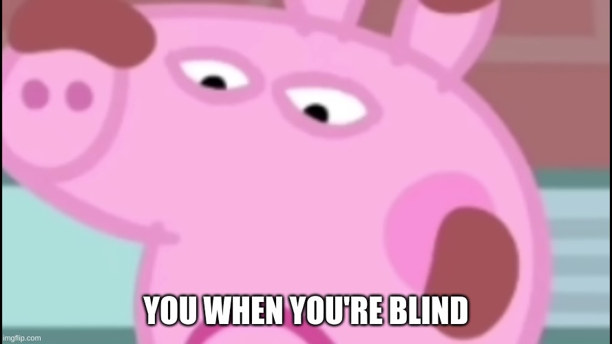 blind people be like | YOU WHEN YOU'RE BLIND | image tagged in peppa pig | made w/ Imgflip meme maker