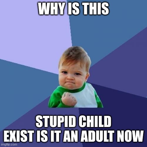 Success Kid |  WHY IS THIS; STUPID CHILD EXIST IS IT AN ADULT NOW | image tagged in memes,success kid | made w/ Imgflip meme maker