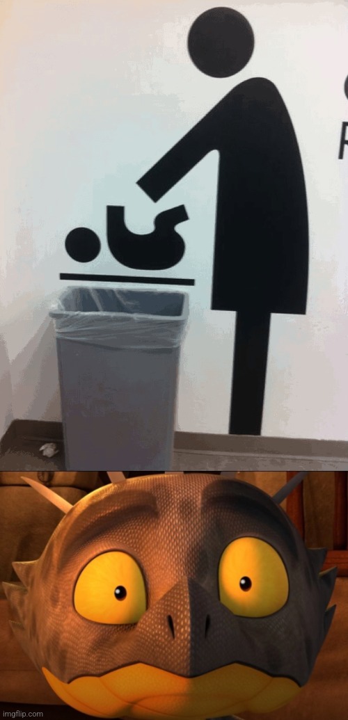 Oh my gosh WHY!?!?!? | image tagged in shocked cutter,dark,baby,trash can | made w/ Imgflip meme maker