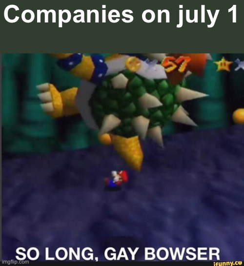 So Long, Gay Bowser! | Companies on july 1 | image tagged in so long gay bowser | made w/ Imgflip meme maker