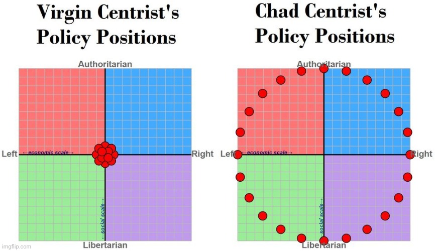 Virgin centrist vs. Chad centrist | image tagged in virgin centrist vs chad centrist | made w/ Imgflip meme maker
