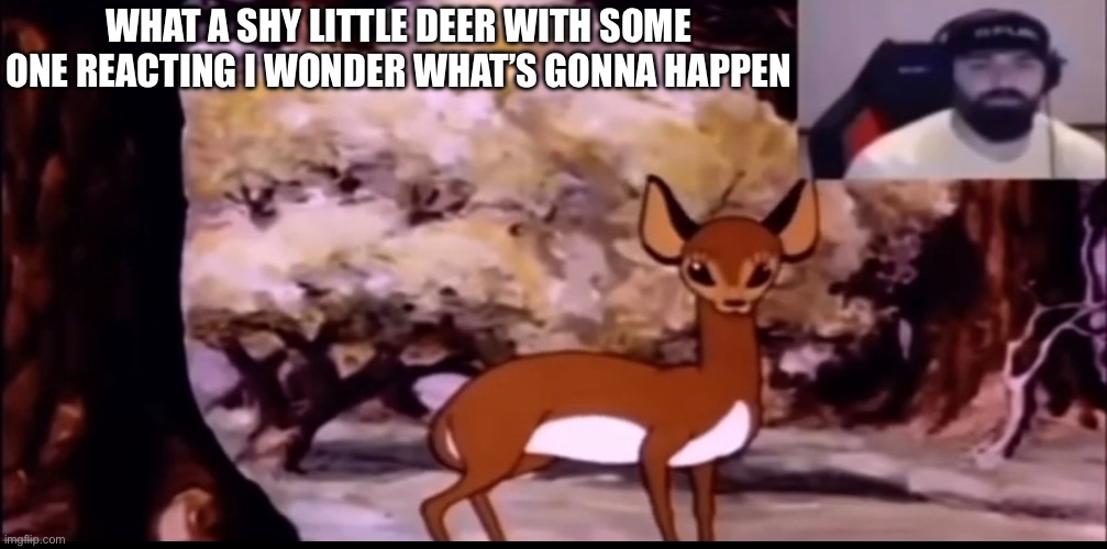 A shy deer | WHAT A SHY LITTLE DEER WITH SOME ONE REACTING I WONDER WHAT’S GONNA HAPPEN | image tagged in hmmm | made w/ Imgflip meme maker