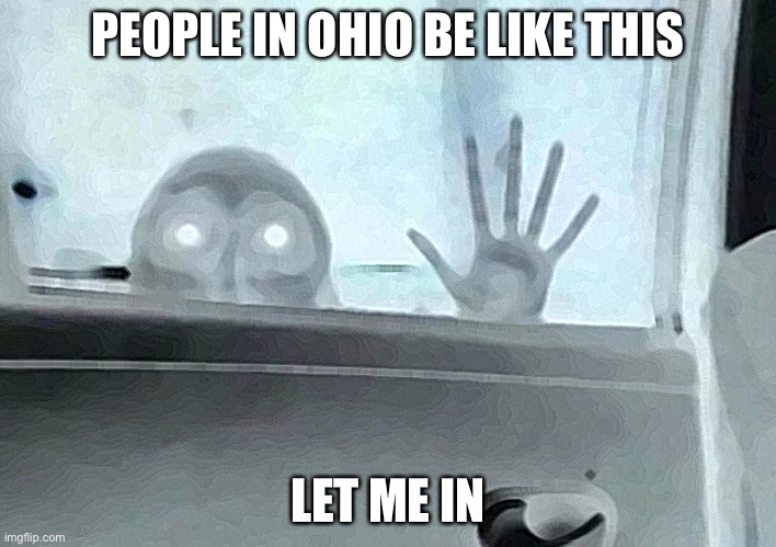 PEOPLE IN OHIO BE LIKE THIS; LET ME IN | image tagged in creepy guy | made w/ Imgflip meme maker