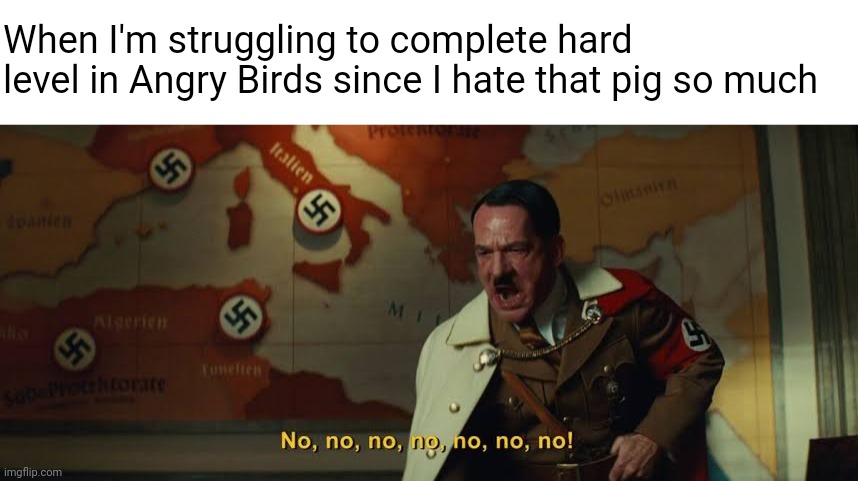 Hitler Nein | When I'm struggling to complete hard level in Angry Birds since I hate that pig so much | image tagged in memes,adolf hitler | made w/ Imgflip meme maker