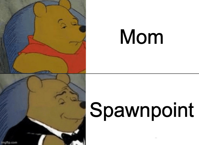Tuxedo Winnie The Pooh Meme | Mom; Spawnpoint | image tagged in memes,tuxedo winnie the pooh | made w/ Imgflip meme maker