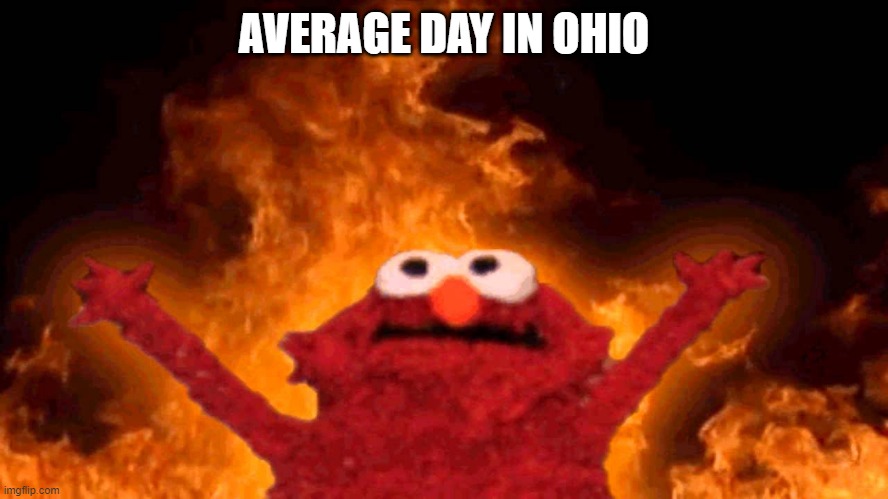 elmo fire | AVERAGE DAY IN OHIO | image tagged in elmo fire | made w/ Imgflip meme maker
