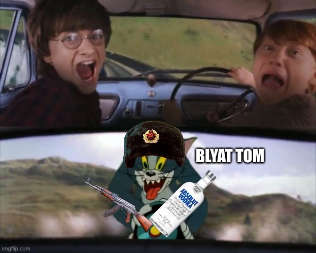 Slavic Tom | BLYAT TOM | image tagged in tom chasing harry and ron weasly,cyka blyat,memes,slavic,russia,soviet union | made w/ Imgflip meme maker