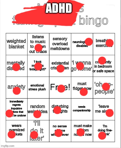 bro this just describes adhd | ADHD | image tagged in my life is falling apart bingo | made w/ Imgflip meme maker