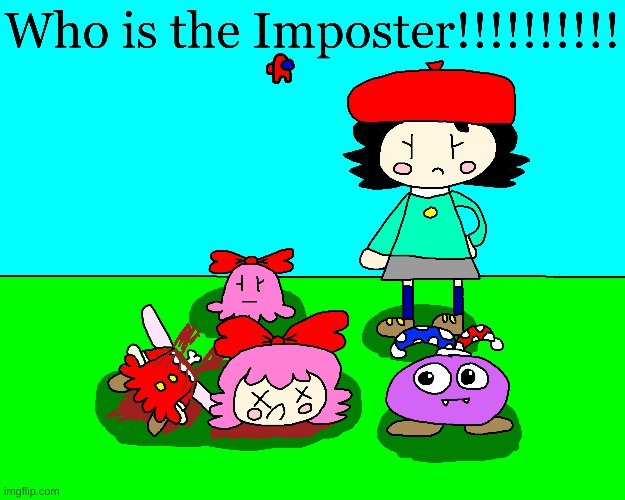 Who's the Imposter that killed Ribbon????? | image tagged in kirby,gore,blood,funny,cute,among us | made w/ Imgflip meme maker