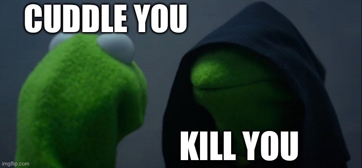Evil Kermit | CUDDLE YOU; KILL YOU | image tagged in memes,evil kermit | made w/ Imgflip meme maker