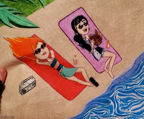 Summer girls drawing! So fun | image tagged in beach,drawing,art,summer,vacation,ocean | made w/ Imgflip meme maker