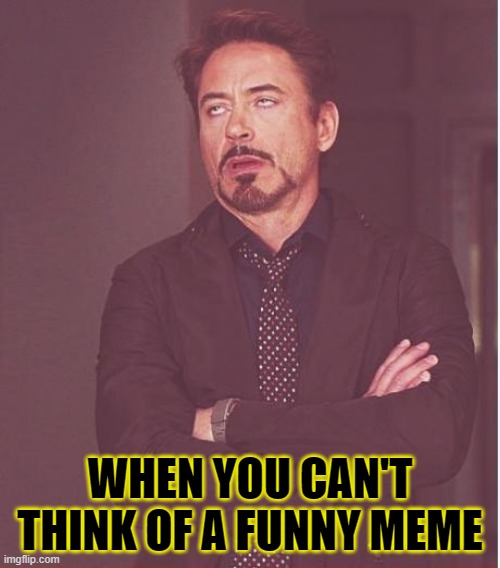 new meme | WHEN YOU CAN'T THINK OF A FUNNY MEME | image tagged in memes,face you make robert downey jr,new memes,late upload | made w/ Imgflip meme maker