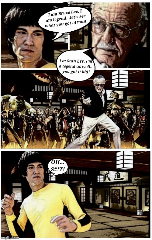 Legendary Lee's | image tagged in stan lee,bruce lee,marvel,comics/cartoons,funny | made w/ Imgflip meme maker
