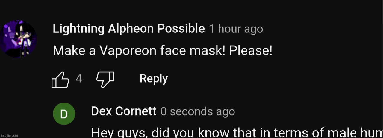 I don't care about my pfp stfu | image tagged in white,vaporeon,youtube,comments,face,mask | made w/ Imgflip meme maker