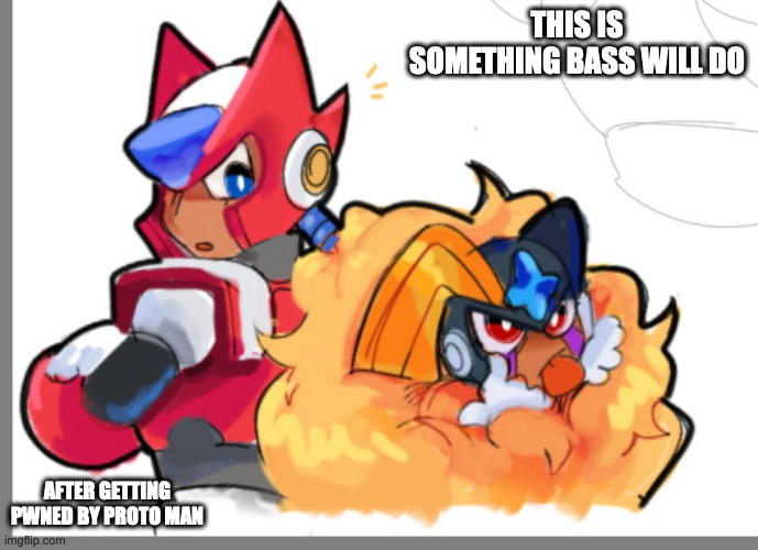 Bass Hiding in Zero's Hair | THIS IS SOMETHING BASS WILL DO; AFTER GETTING PWNED BY PROTO MAN | image tagged in bass,megaman,megaman x,zero,memes | made w/ Imgflip meme maker