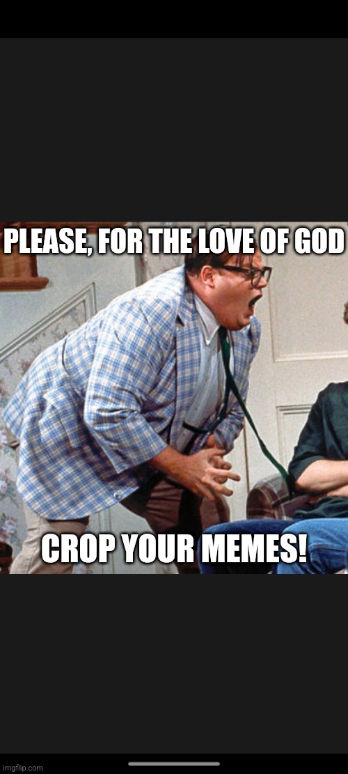 PLEASE, FOR THE LOVE OF GOD; CROP YOUR MEMES! | image tagged in chris farley for the love of god | made w/ Imgflip meme maker