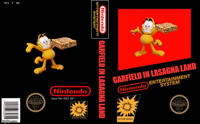 garfield on n.e.s | GARFIELD IN LASAGNA LAND; GARFIELD IN LASAGNA LAND | image tagged in n e s cover box art,garfield,cats,nickelodeon,fake,8-bit | made w/ Imgflip meme maker
