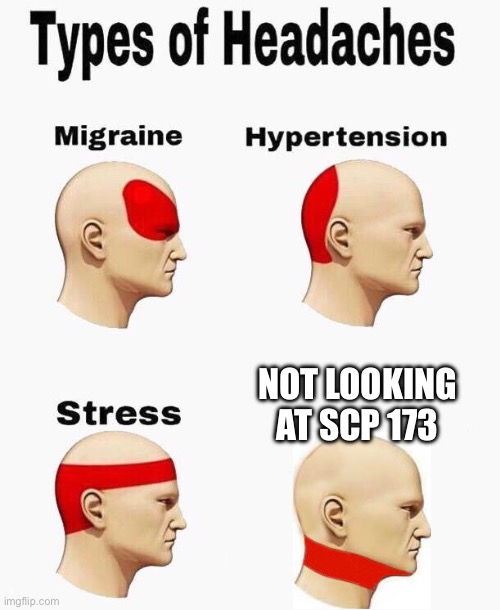 Headaches | NOT LOOKING AT SCP 173 | image tagged in headaches | made w/ Imgflip meme maker