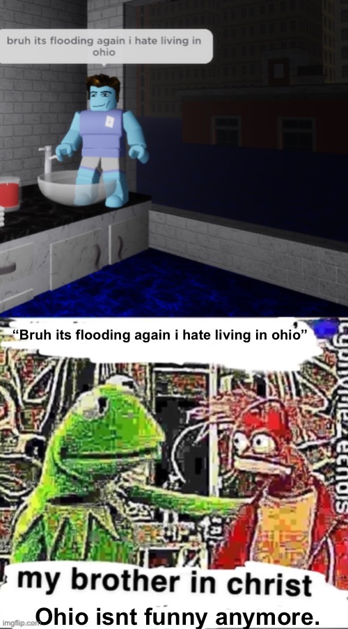 Listen i get this was on my ohio game, ohio is funny if you dont joke about it like that | “Bruh its flooding again i hate living in ohio”; Ohio isnt funny anymore. | image tagged in my brother in christ | made w/ Imgflip meme maker