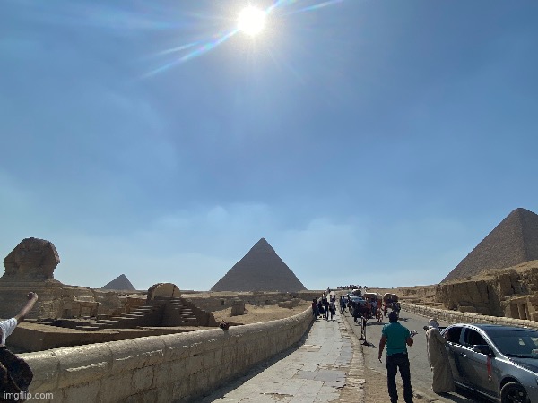 This photo of the Sphinx and Pyramids I took | image tagged in blank white template,pyramids,the great sphinx | made w/ Imgflip meme maker