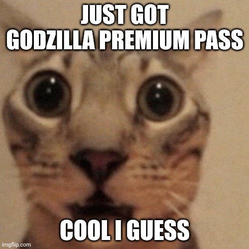 Domestic short-haired cat | JUST GOT GODZILLA PREMIUM PASS; COOL I GUESS | image tagged in domestic short-haired cat | made w/ Imgflip meme maker