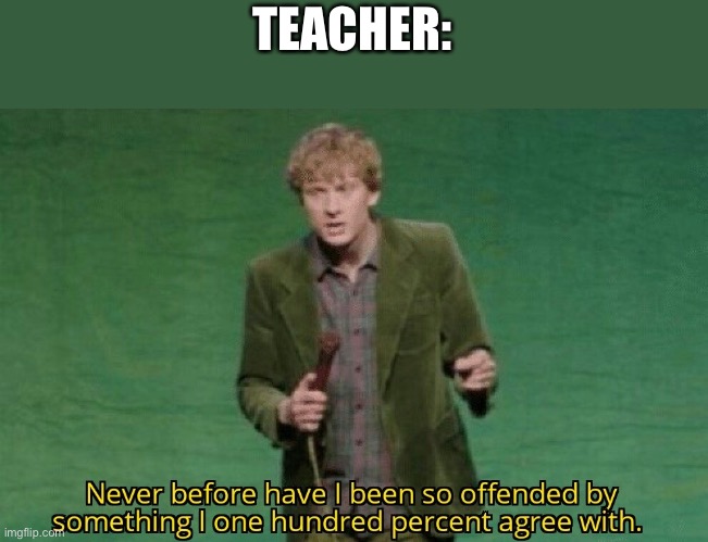 Never before have I been so offended by something I one hundred | TEACHER: | image tagged in never before have i been so offended by something i one hundred | made w/ Imgflip meme maker