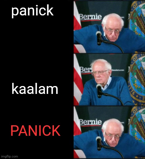 Bernie sanders panik kalm panik | panick; kaalam; PANICK | image tagged in bernie sanders panik kalm panik | made w/ Imgflip meme maker