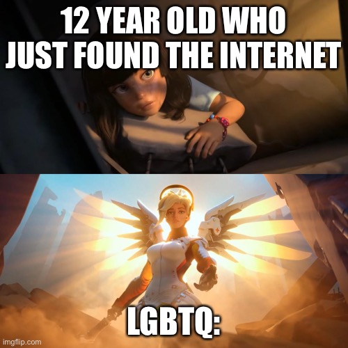 They seem to target kids when they recruit members for their community | 12 YEAR OLD WHO JUST FOUND THE INTERNET; LGBTQ: | image tagged in overwatch mercy meme | made w/ Imgflip meme maker