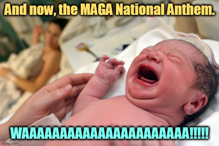 And now, the MAGA National Anthem. WAAAAAAAAAAAAAAAAAAAAAA!!!!! | image tagged in trump,maga,national anthem,crybaby | made w/ Imgflip meme maker