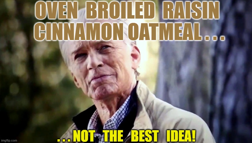 OVEN  BROILED  RAISIN  CINNAMON OATMEAL . . . . . . NOT   THE   BEST   IDEA! | made w/ Imgflip meme maker