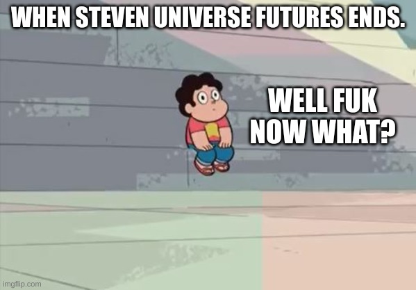 basically every su fan | WHEN STEVEN UNIVERSE FUTURES ENDS. WELL FUK NOW WHAT? | image tagged in steven universe alone | made w/ Imgflip meme maker