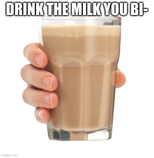 DRINK THE MILK YOU BI- | image tagged in choccy milk | made w/ Imgflip meme maker